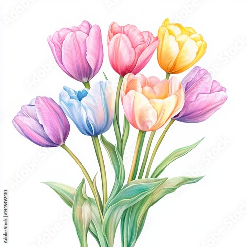 Wallpaper Mural Watercolor tulips floral arrangement on white background Torontodigital.ca