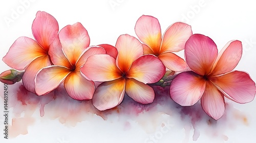 Fototapeta Naklejka Na Ścianę i Meble -  Elegant watercolor floral plumeria blossoms high resolution image