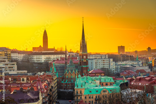 Obraz na płótnie Beutiful sunset over the cityscape of Goteborg, Sweden w salonie