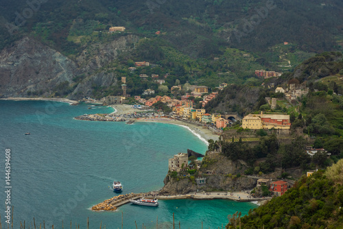 Obraz na płótnie Cloudy landscape of Monterosso beach, Cinque Terre, Italy w salonie