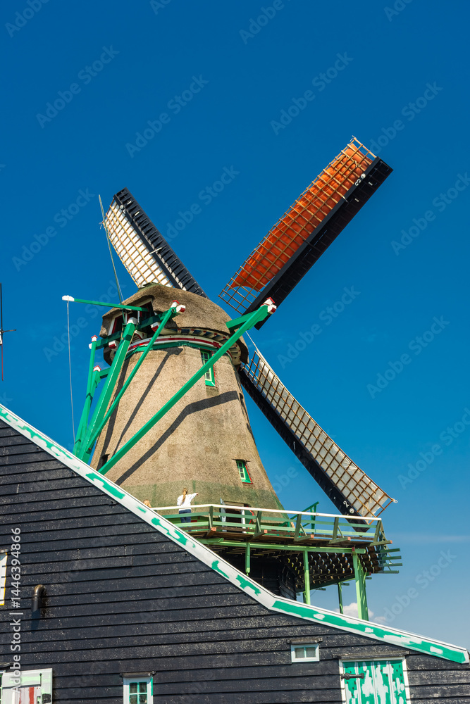 Beautiful windmills in the countryside area of Zaanse Schans, Netherlands