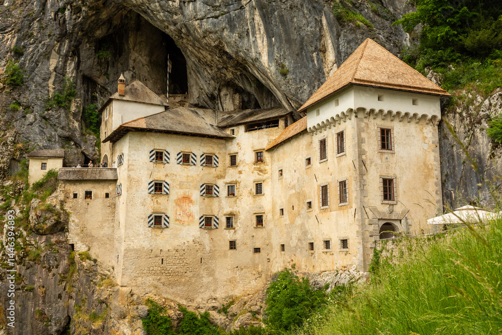 Predjama Castle or Castel Lueghi built within a cave near Postojna. Renaissance castle built within a cave mouth in Slovenia.