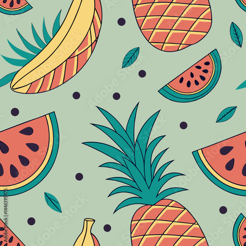 Seamless vector fruit pattern with tropical elements