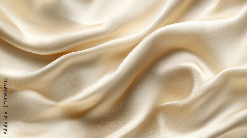 Smooth cream-colored silk fabric creating elegant waves and folds in closeup Smooth cream-colored silk fabric creating elegant waves and folds in closeup