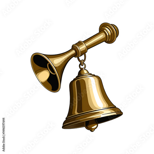 Isolated illustration of a brass hand bell