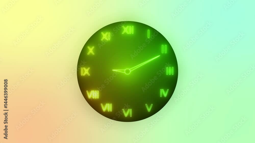 Roman Numeral Clock Animation, Animated Neon Timer Clock Countdown with Vibrant Design Roman Numeral Clock Animation, Animated Neon Timer Clock Countdown with Vibrant Design
