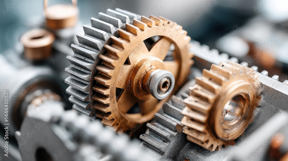 Discover the intricate details of industrial gears and cogs, showcasing high precision in mechanical engineering.