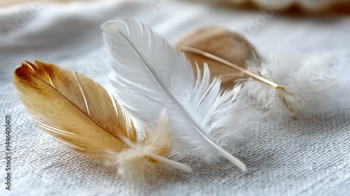 Obraz na płótnie Soft, white and golden chicken feathers create a serene and gentle texture, perfect for capturing natures beauty. w salonie