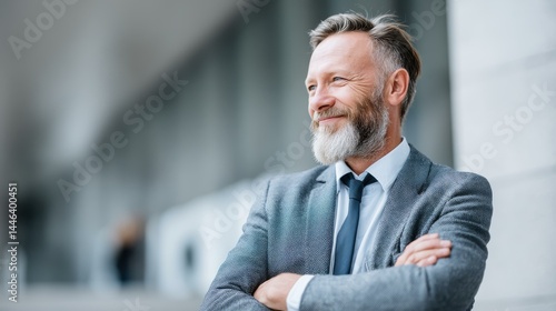 Obraz na płótnie A confident middleaged man in an elegant suit, showcasing professionalism and poise against a white backdrop. w salonie