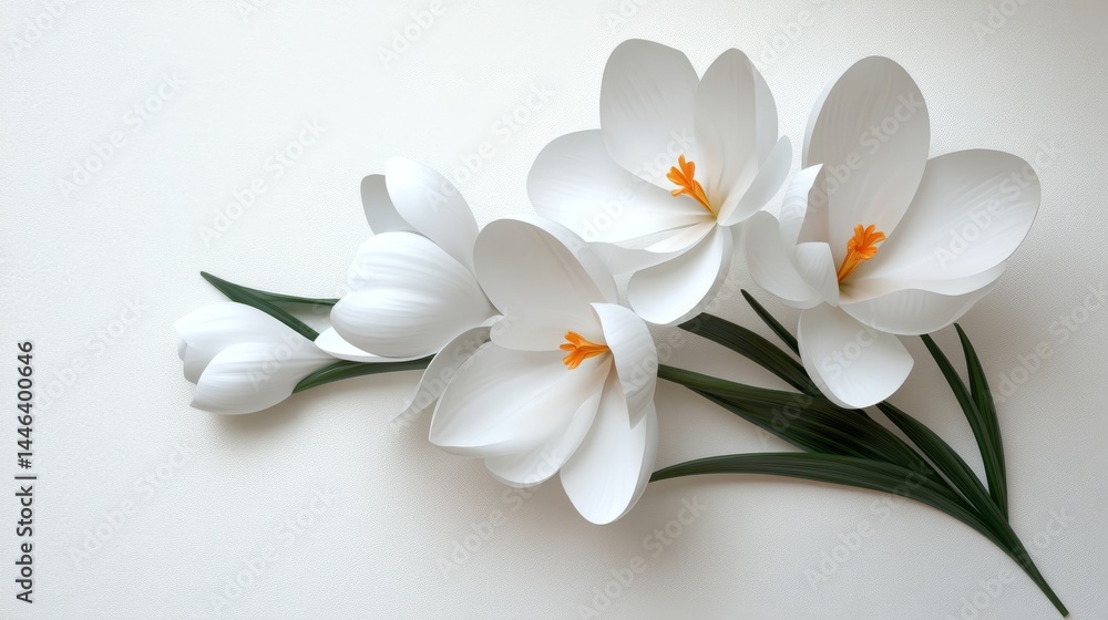 A light grey background features a white flower adorned with dew drops A light grey background features a white flower adorned with dew drops