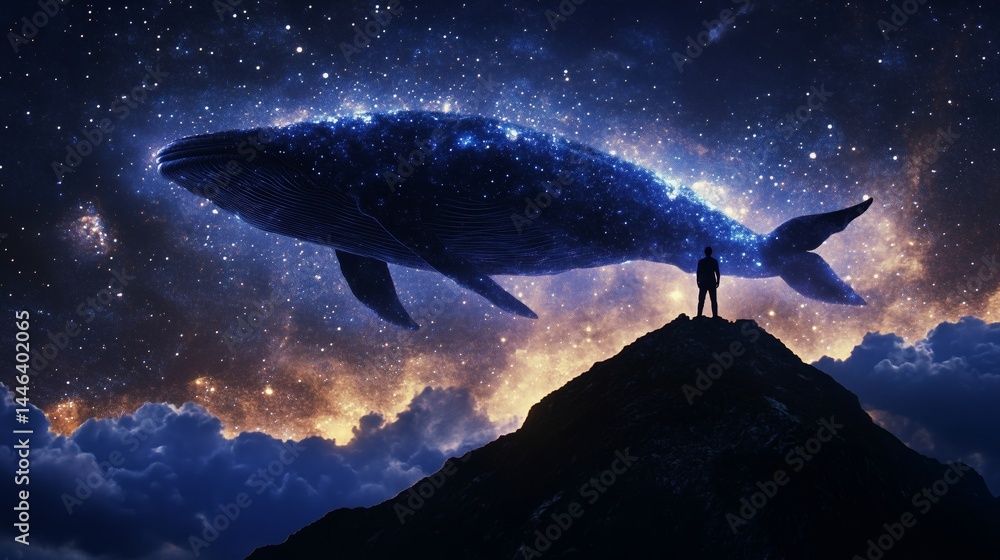 Fototapeta premium Majestic Whale in Celestial Skies: Enchanting Image