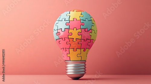 Colorful Puzzle Light Bulb:  Innovation, Creativity and Solutions