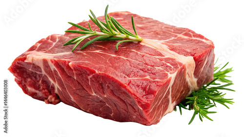 Delicious raw beef chuck roast with fresh rosemary sprigs for seasoning