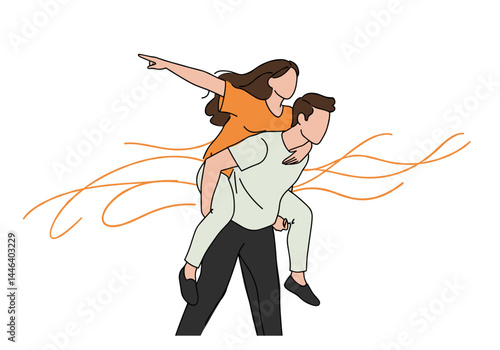 Playful couple enjoying a piggyback ride against a white background  