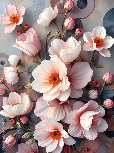 Elegant floral oil paintings, transparent layers, and exquisite generated artistic patterns. The recursive art style showcases the captivating visual flow of abstract floral forms