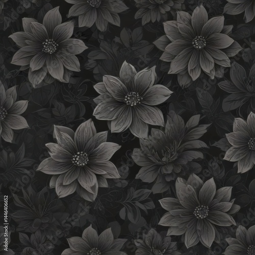 seamless floral background, seamless floral pattern, black and white floral background