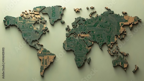 Global Digital Network: A Circuit Board World Map