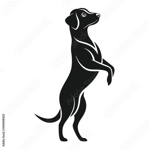 Sleek Silhouette of a Dog Standing on Hind Legs in Elegant Minimalist Style Black Color