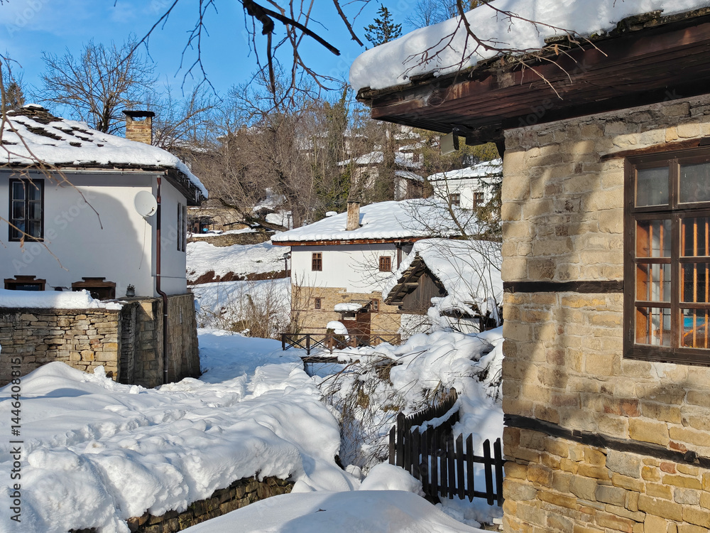 Winter view of village of Bozhentsi, Bulgaria