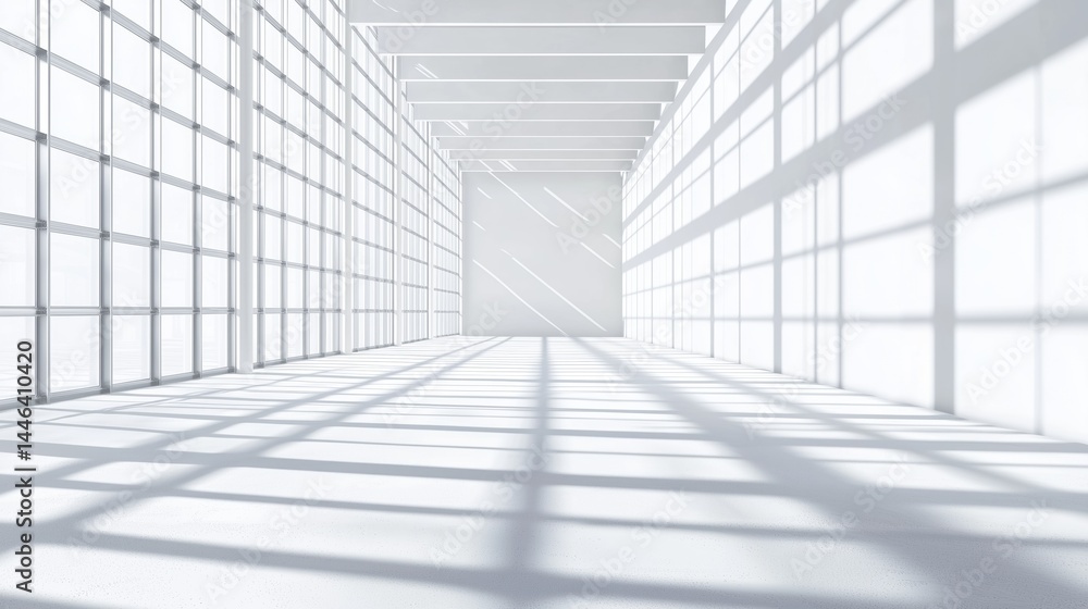 Fototapeta premium White Glass Passage with Strong Window Grid Shadows