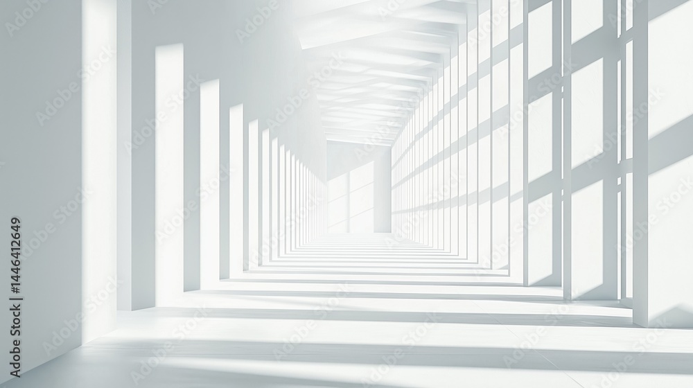 Fototapeta premium Minimal White Corridor with Repeating Window Shadows