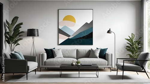 Modern living room mockup with contemporary wall art and sleek furniture, furniture, living room, preview