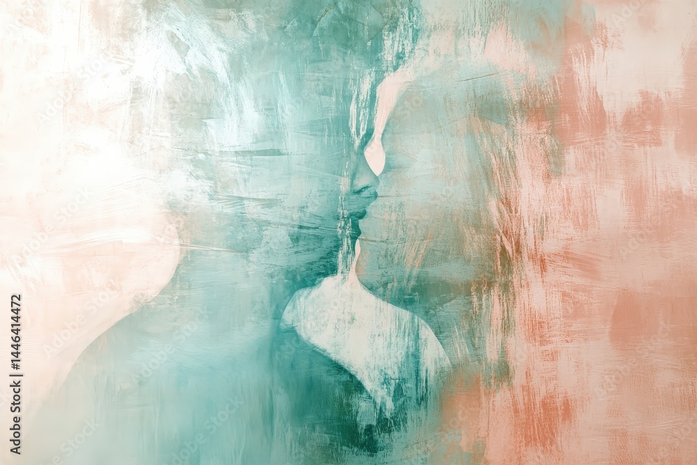 Fototapeta premium Abstract depiction of a tender couple's kiss.