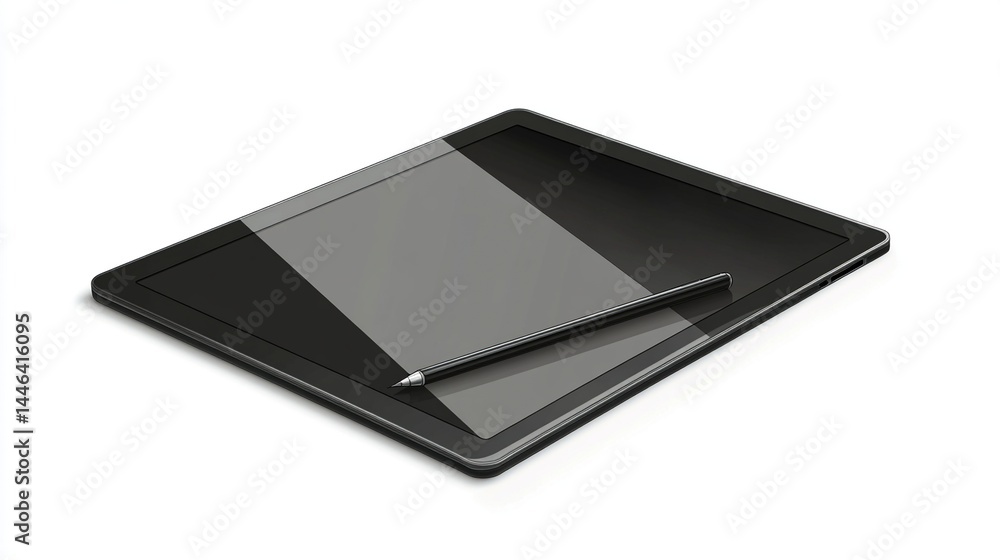 Black tablet with stylus on white background. Black tablet with stylus on white background.
