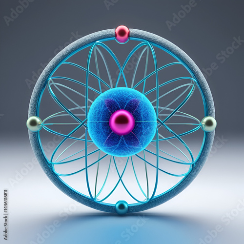 3D rendering of a technetium atom highlighting its electron and critical applications in medical imaging and diagnostic equipment