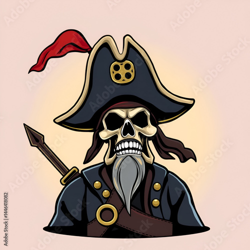 Pirate and corsair captain tricorn cartoon carnival hat. Caribbean buccaneer tricorn headwear, corsair captain hat or filibuster clothing vector accessory. Pirate or medieval sailor costume part