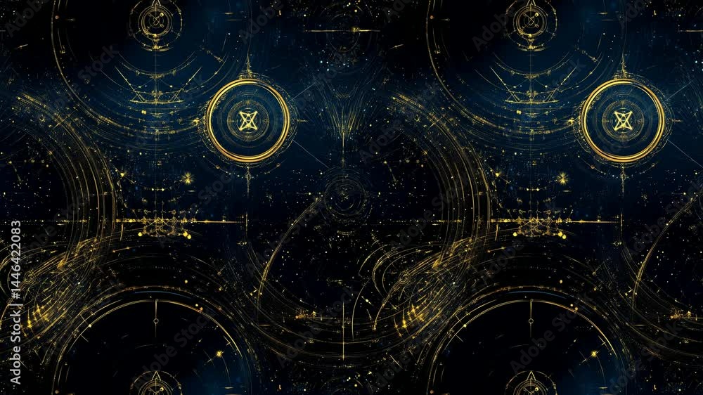 Seamless animated space chart with rotating gold motifs. Seamless animated space chart with rotating gold motifs.