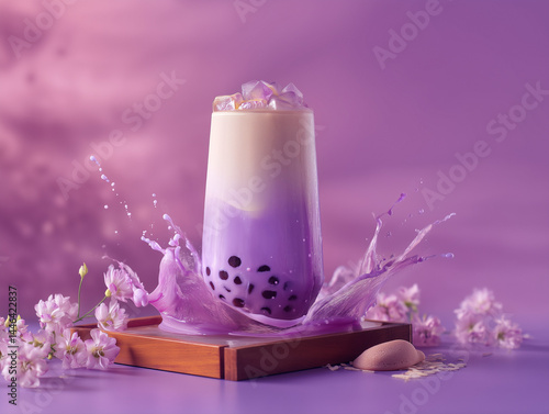 ube milk tea filipino drink beverage boba purple glass