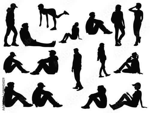 vector silhouette of people sitting in different positions
