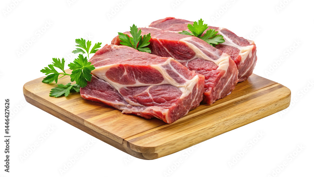Three delicious looking chuck steaks sitting on a wooden cutting board Three delicious looking chuck steaks sitting on a wooden cutting board