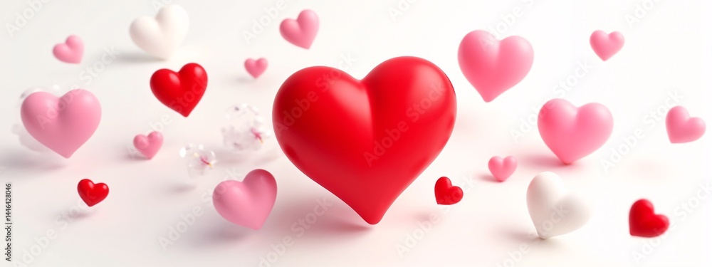 A red heart surrounded by pink and white hearts. A red heart surrounded by pink and white hearts.