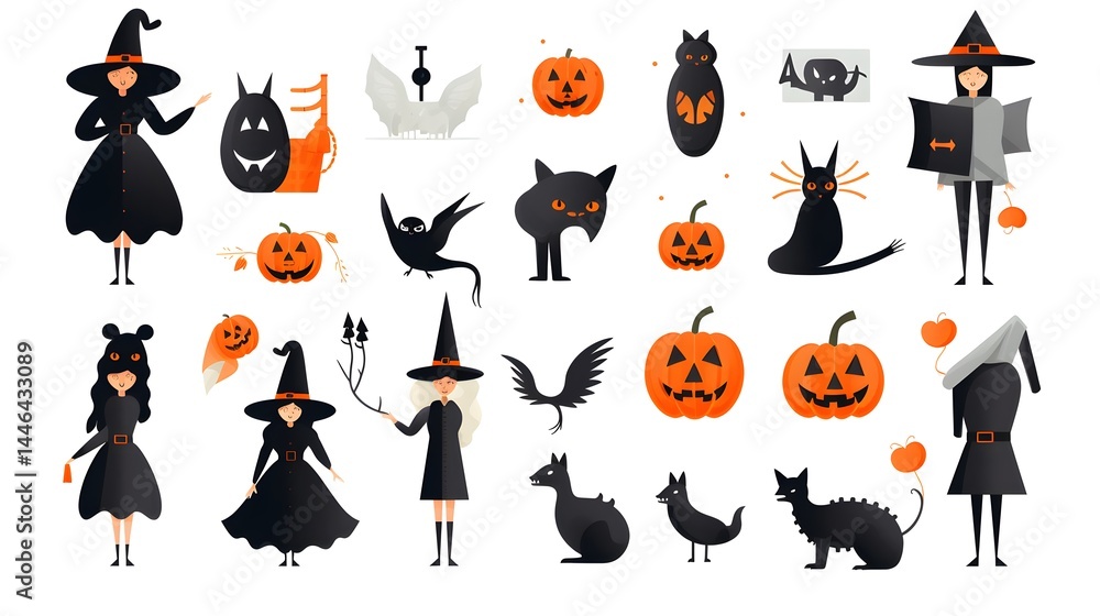 Naklejka premium Professional Halloween Fashion Flat Icons for Festive Designs on Isolated White Background