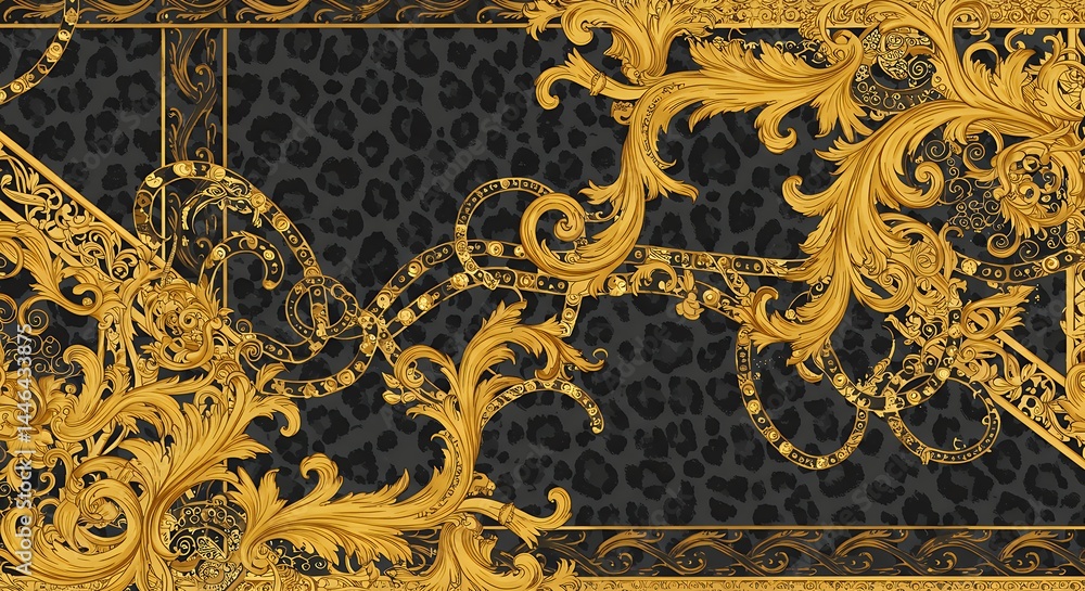 Gold floral ornament pattern on dark texture for decorative designs and backgrounds Gold floral ornament pattern on dark texture for decorative designs and backgrounds