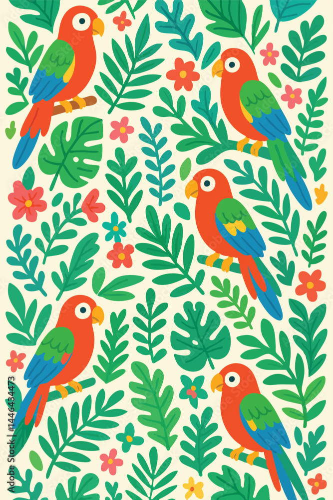 Parrot Paradise Print Design in Vector Parrot Paradise Print Design in Vector