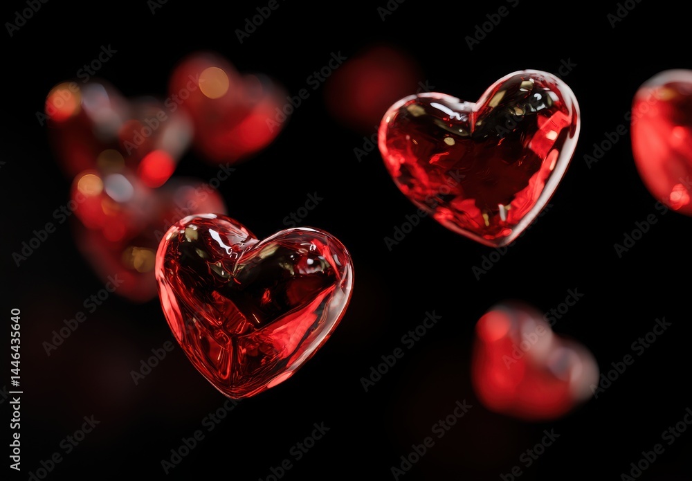 Red hearts falling in the dark Red hearts falling in the dark
