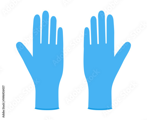 Blue rubber cleaning protective Gloves Fashion hand accessory clothing technical illustration garment. Dish wash Vector front palm back view for Men, women, unisex flat template mockup cartoon style