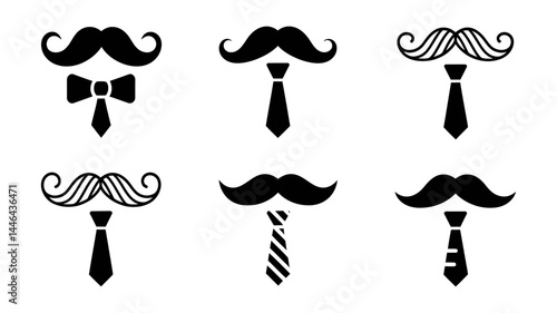 Stylish Mustache and Tie Icons for Men's Fashion