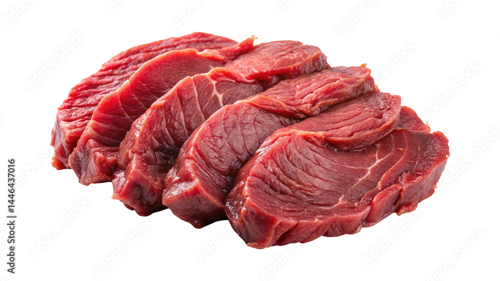 Fototapeta premium Slices of Fresh Raw Beef Meat Arranged in Stack Ready to Cook