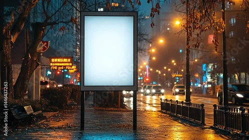 Blank Billboard Ad Space in City at Night