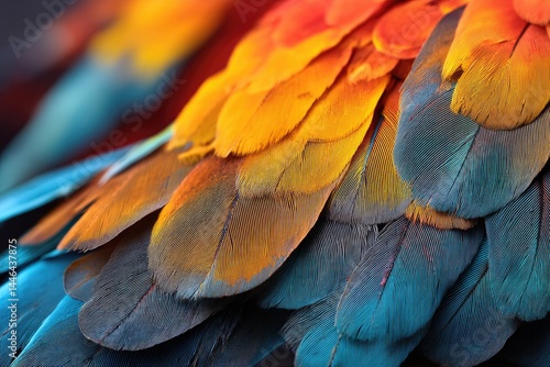Close-up view of vibrant parrot feather patterns.