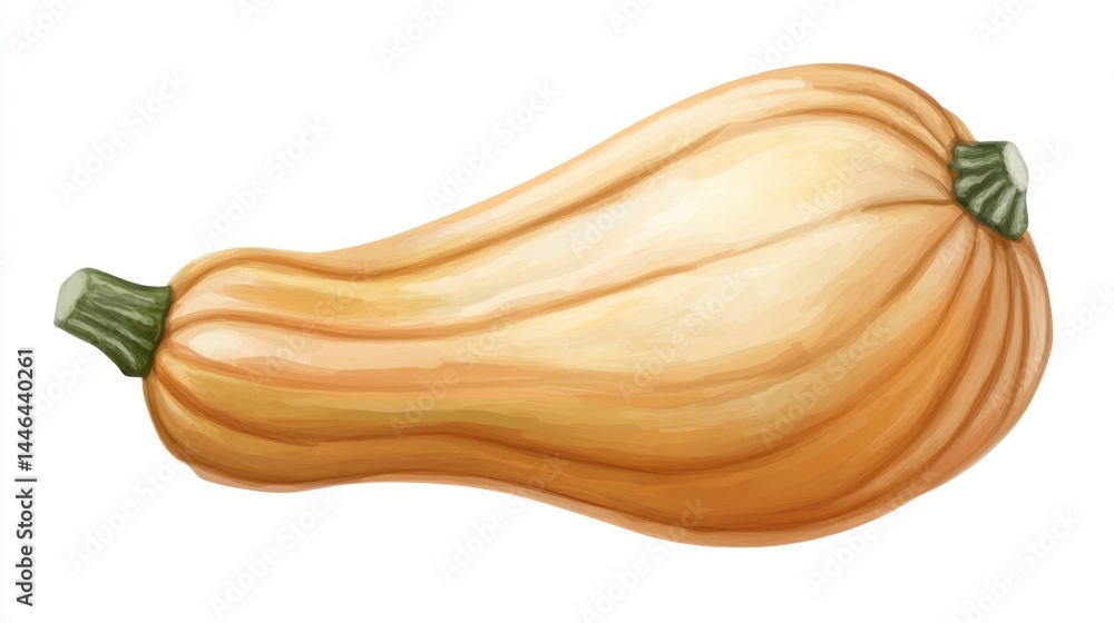 Watercolor butternut squash illustration showcasing smooth gradients and detail