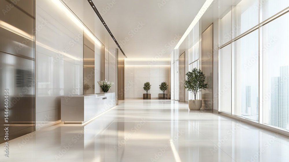 Modern Office Building Lobby Interior Design showcasing elegant architecture with bright lighting and minimalist decor featuring plants and large windows Modern Office Building Lobby Interior Design showcasing elegant architecture with bright lighting and minimalist decor featuring plants and large windows
