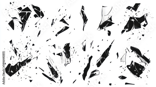 Obraz na płótnie Scattered shatters: Black and white abstract illustration of broken fragments w salonie