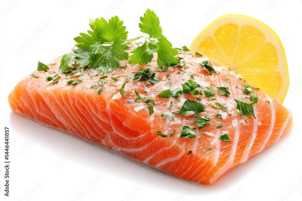 Fresh salmon fillet seasoned with herbs and lemon. Fresh salmon fillet seasoned with herbs and lemon.