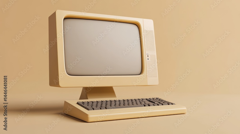 Nostalgic render showcasing a vintage personal computer on a neutral backdrop