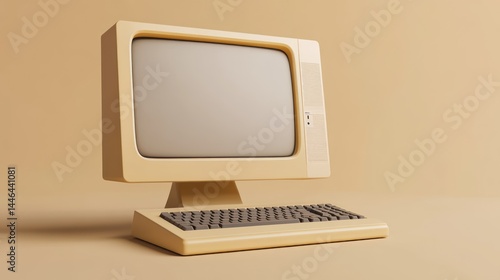 Obraz na płótnie Nostalgic render showcasing a vintage personal computer on a neutral backdrop w salonie